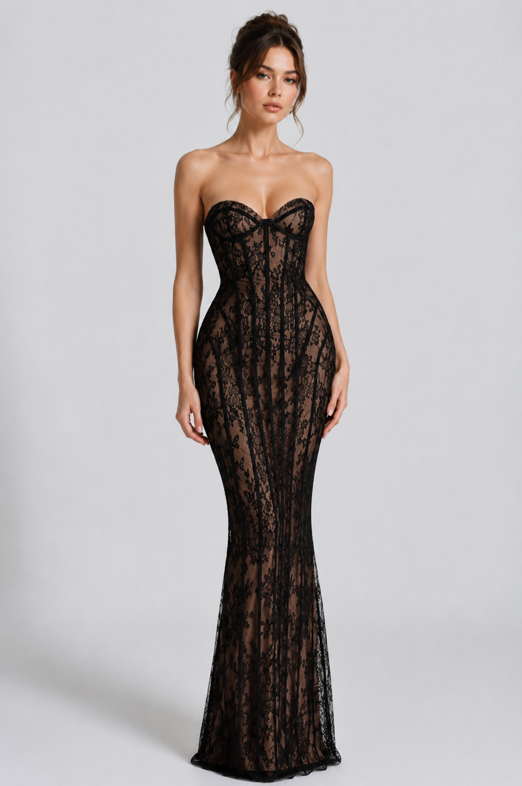 Vivienne Crimson Lace Corset Maxi Dress