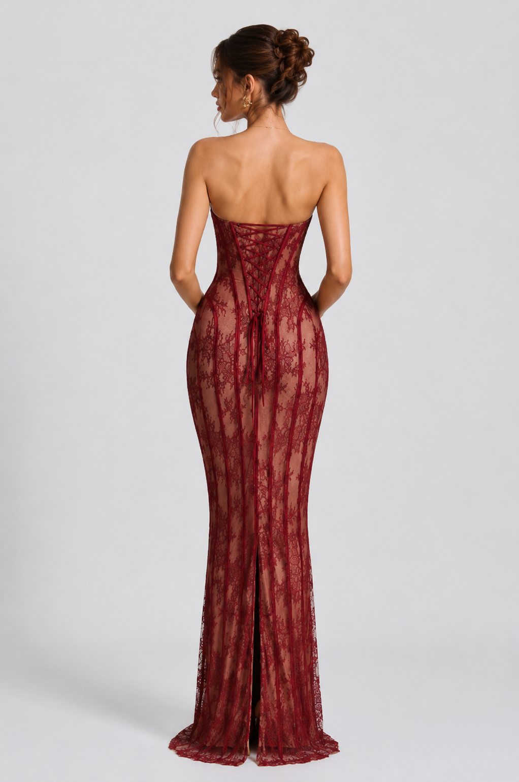 Vivienne Crimson Lace Corset Maxi Dress
