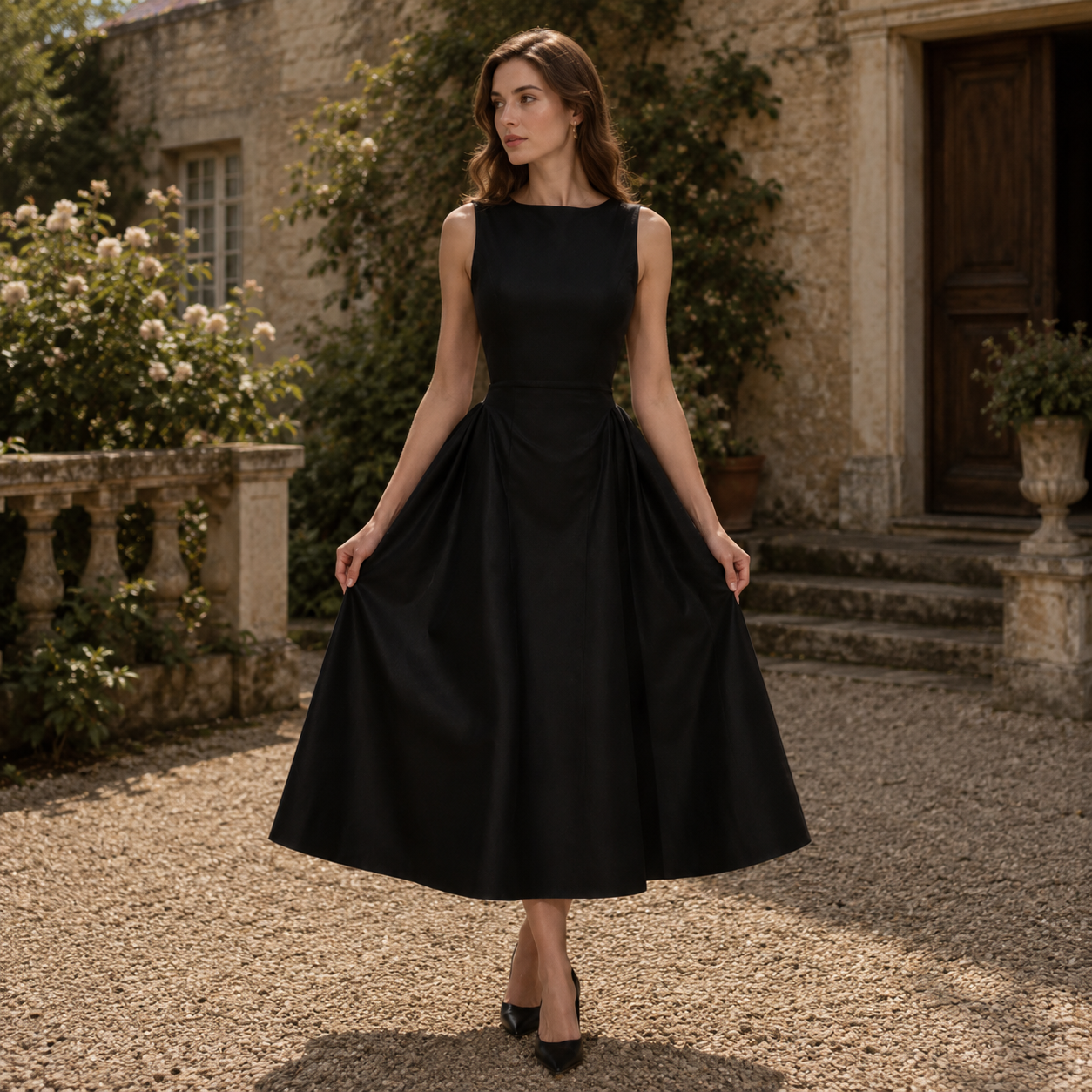 Audrey Black A-Line Elegance Midi Dress