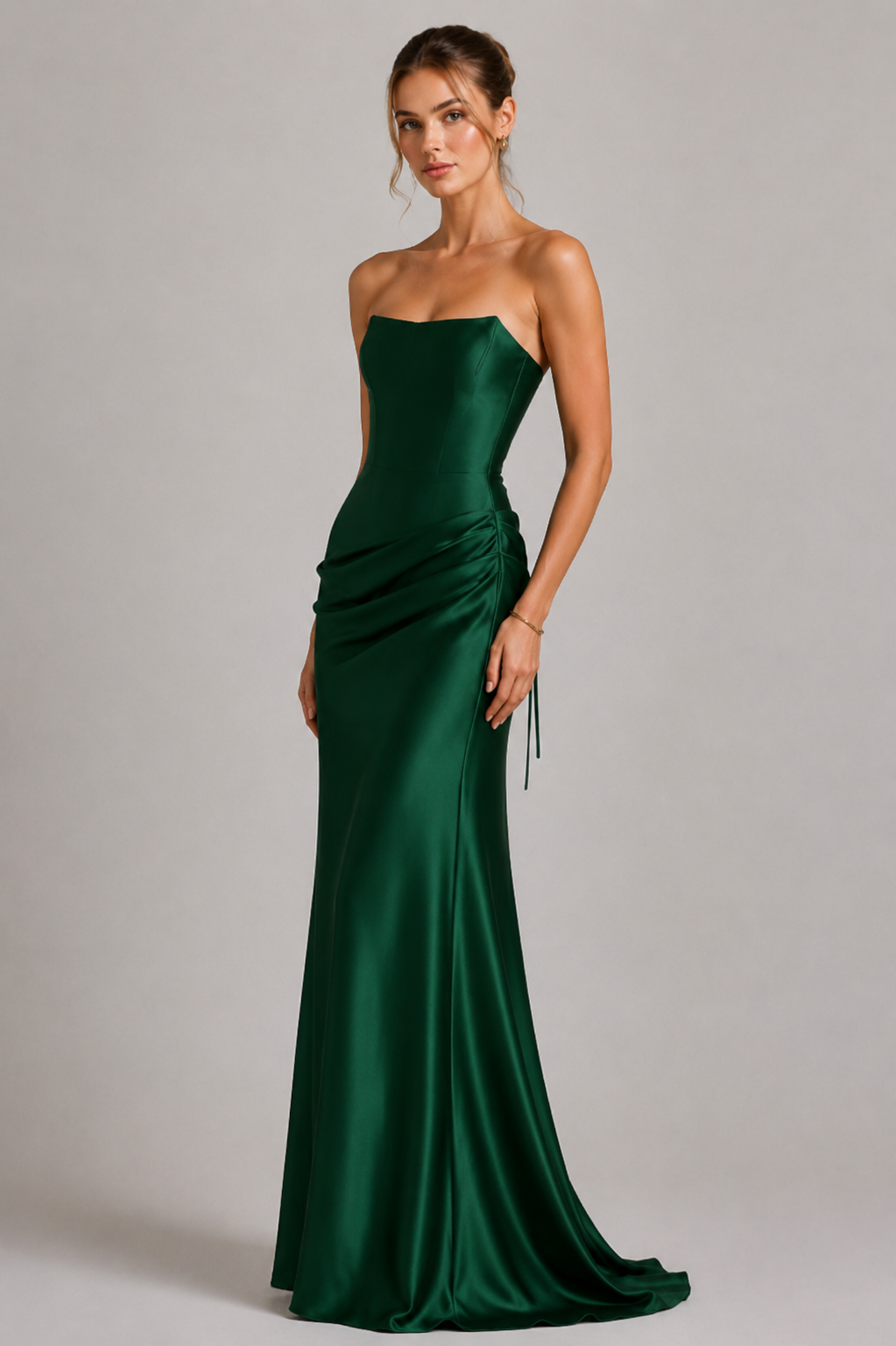 Marshy Emerald Corset High-Slit Maxi Dress