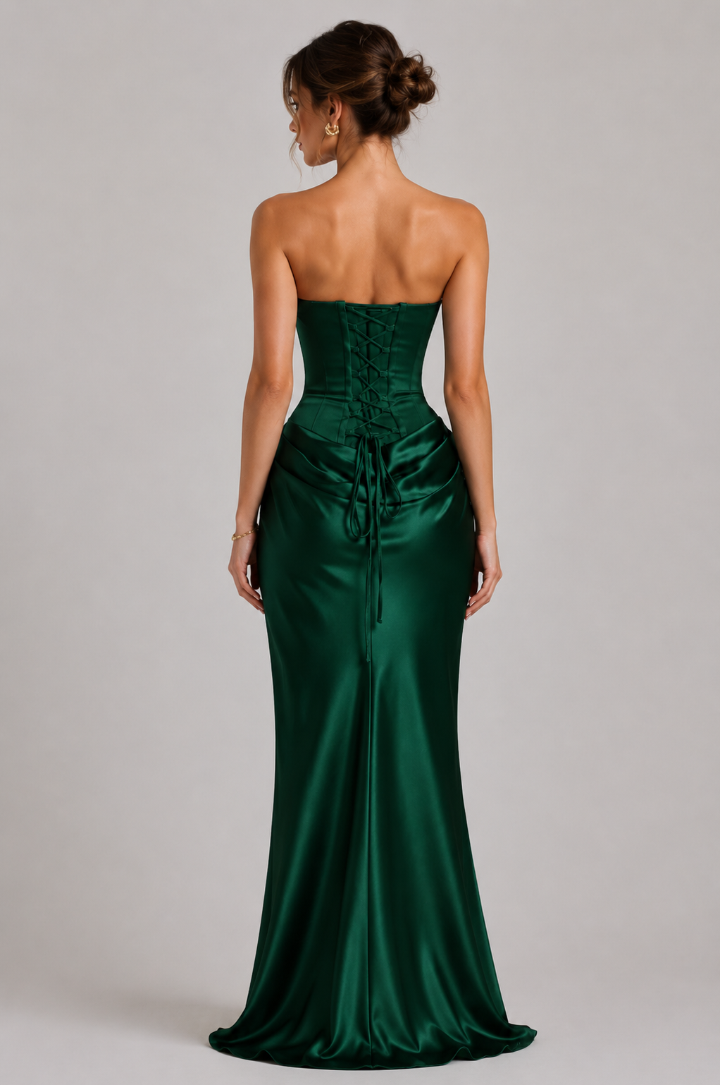 Marshy Emerald Corset High-Slit Maxi Dress