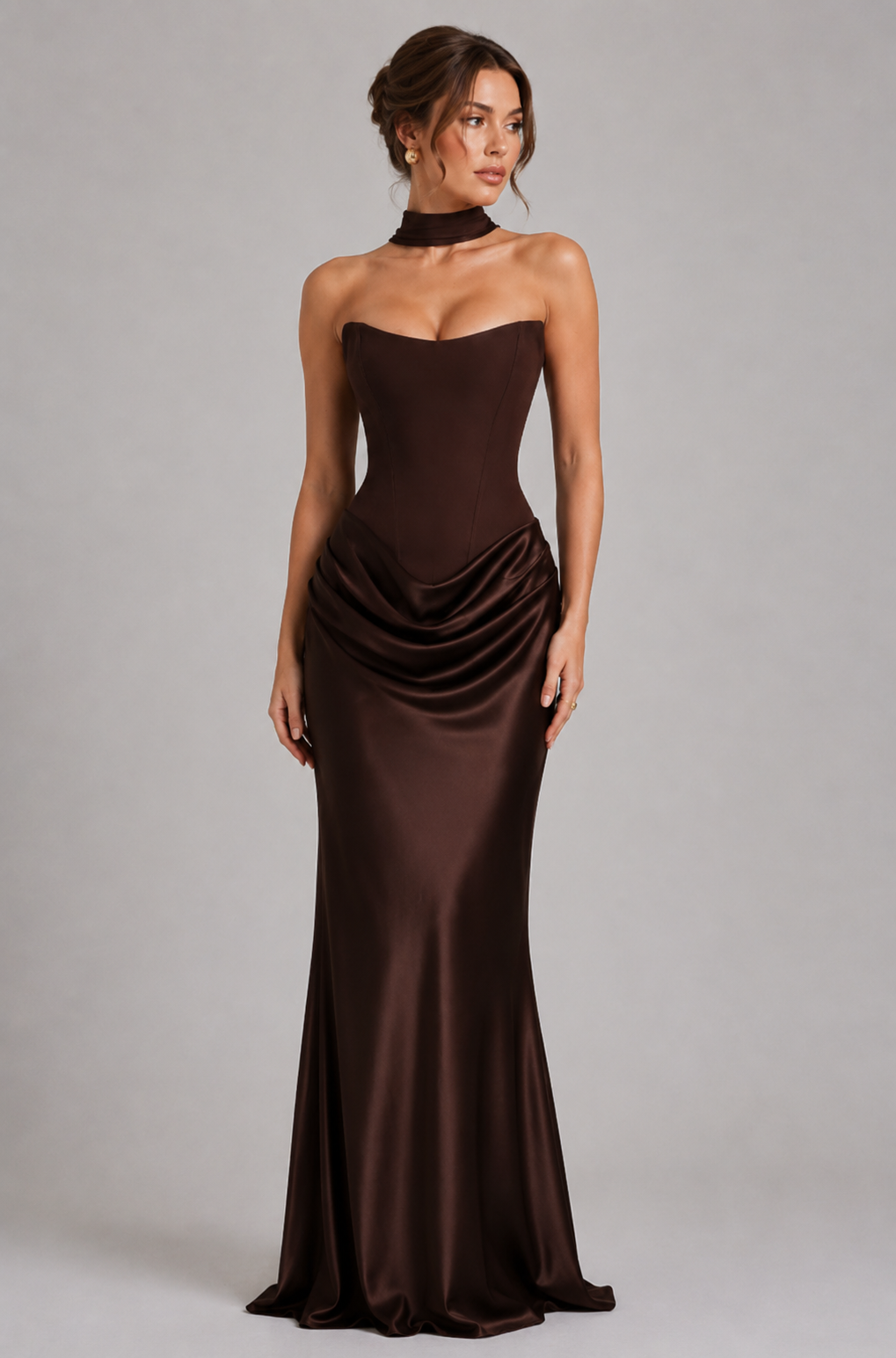 Marshy Emerald Corset High-Slit Maxi Dress