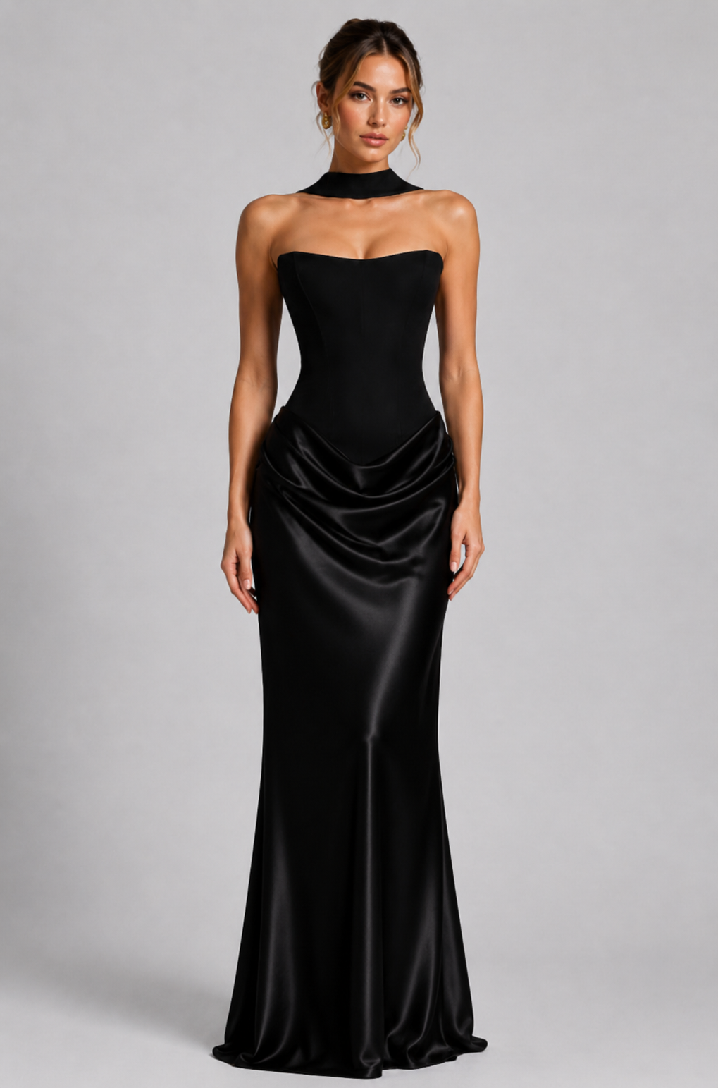 Marshy Emerald Corset High-Slit Maxi Dress