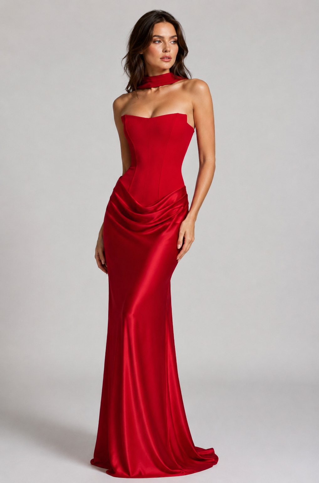 Marshy Emerald Corset High-Slit Maxi Dress