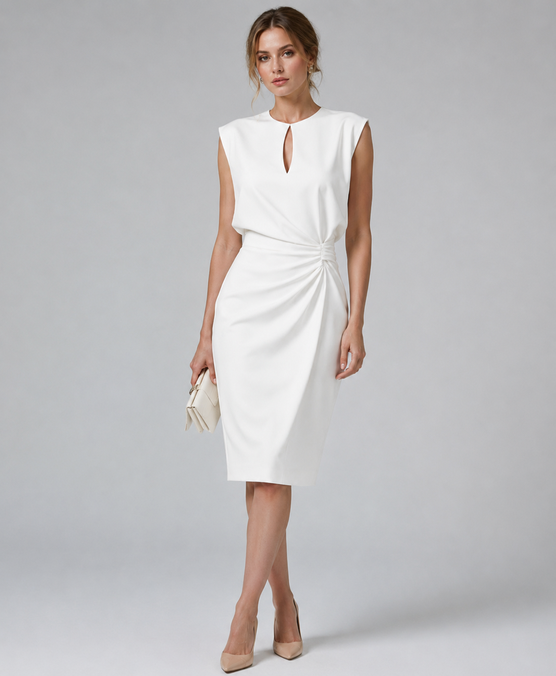 Midya Draped Keyhole Elegance Midi Dress