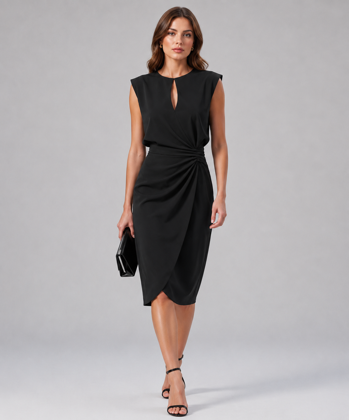 Midya Draped Keyhole Elegance Midi Dress