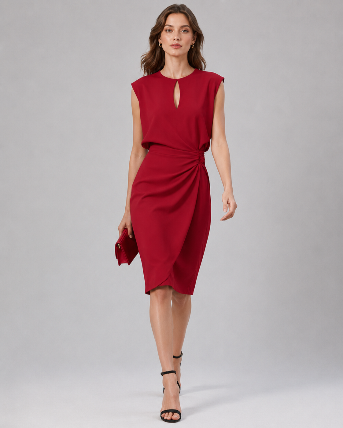 Midya Draped Keyhole Elegance Midi Dress