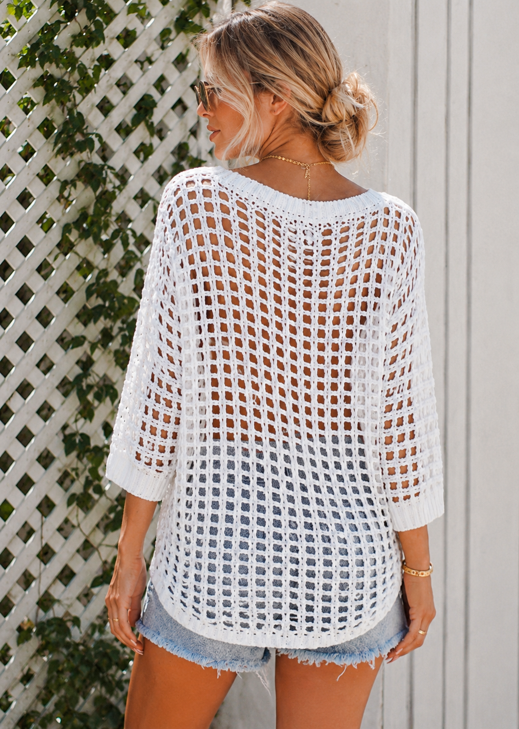 Lumière Summer Breeze Hollow Knit Top