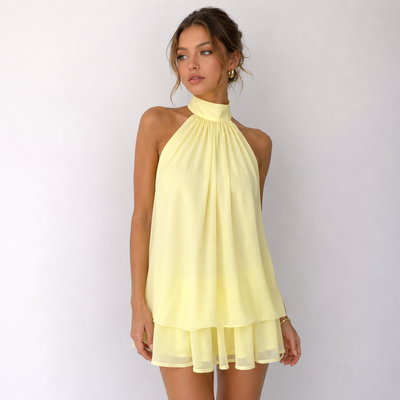 Aurelle Halter Neck Tie-Back Mini Dress
