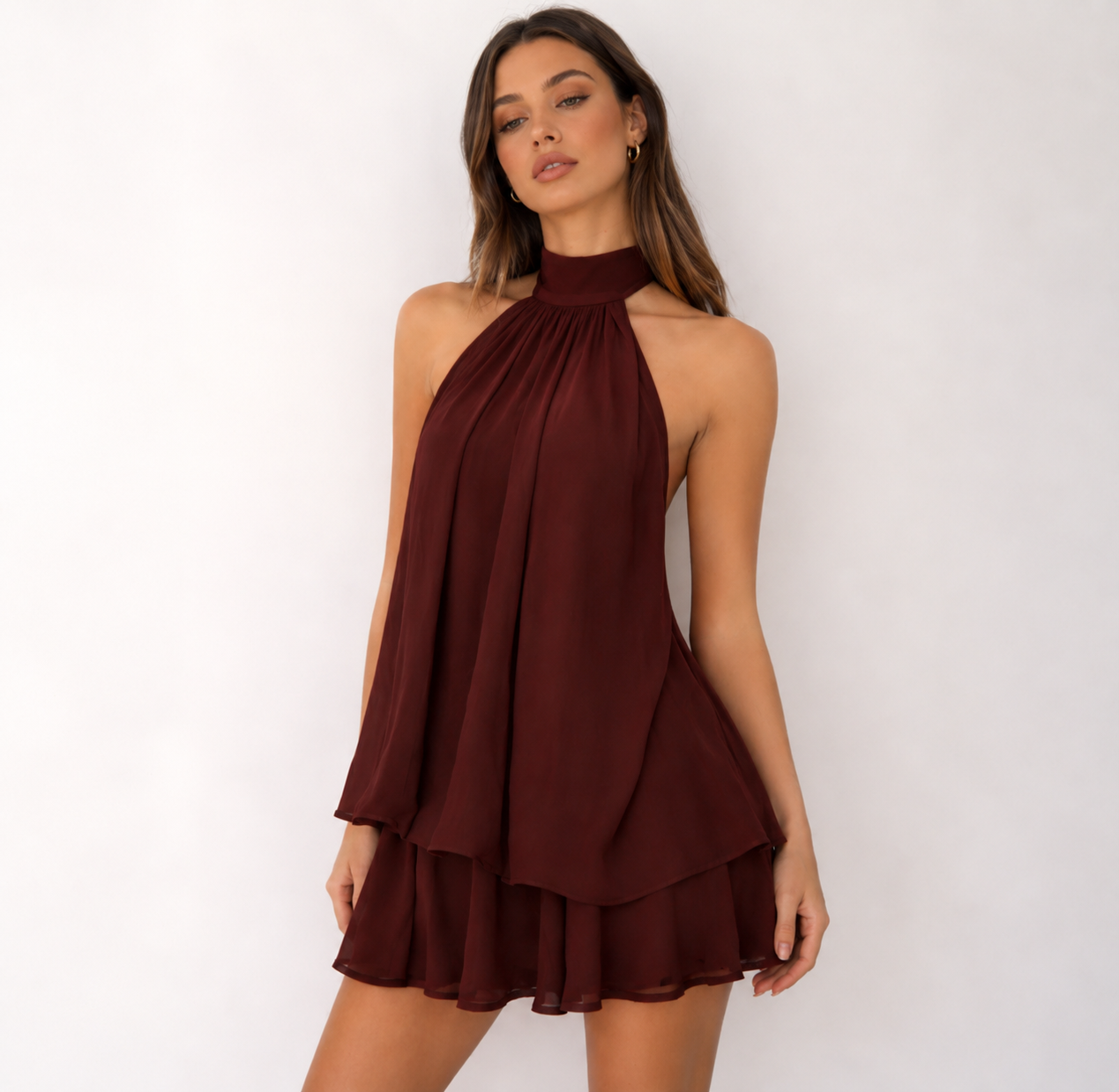 Aurelle Halter Neck Tie-Back Mini Dress