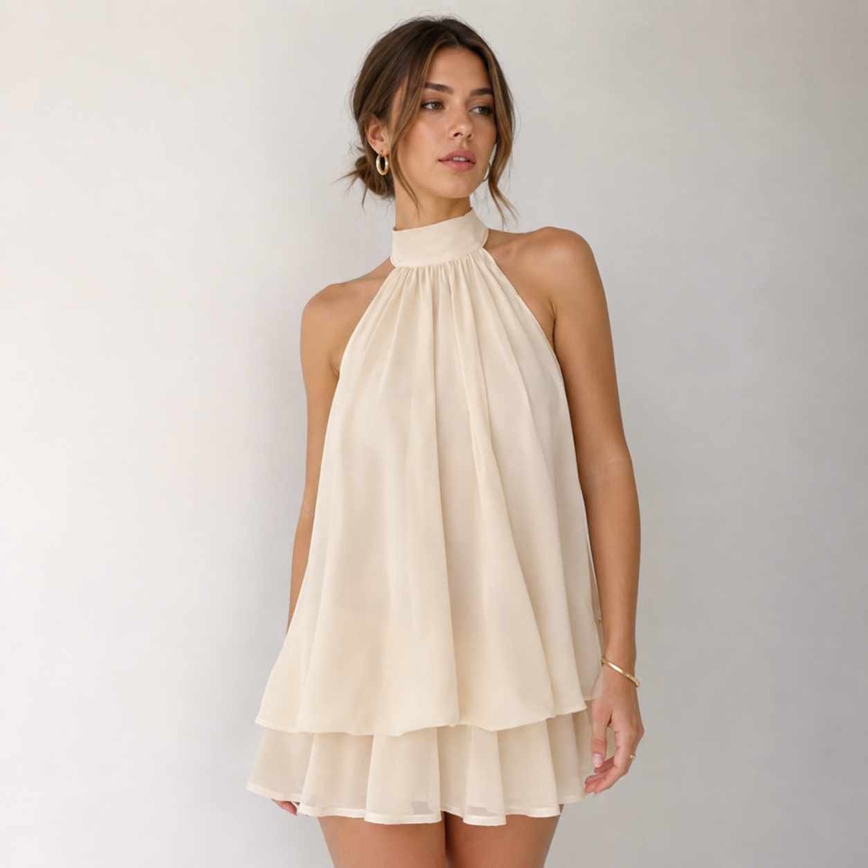 Aurelle Halter Neck Tie-Back Mini Dress