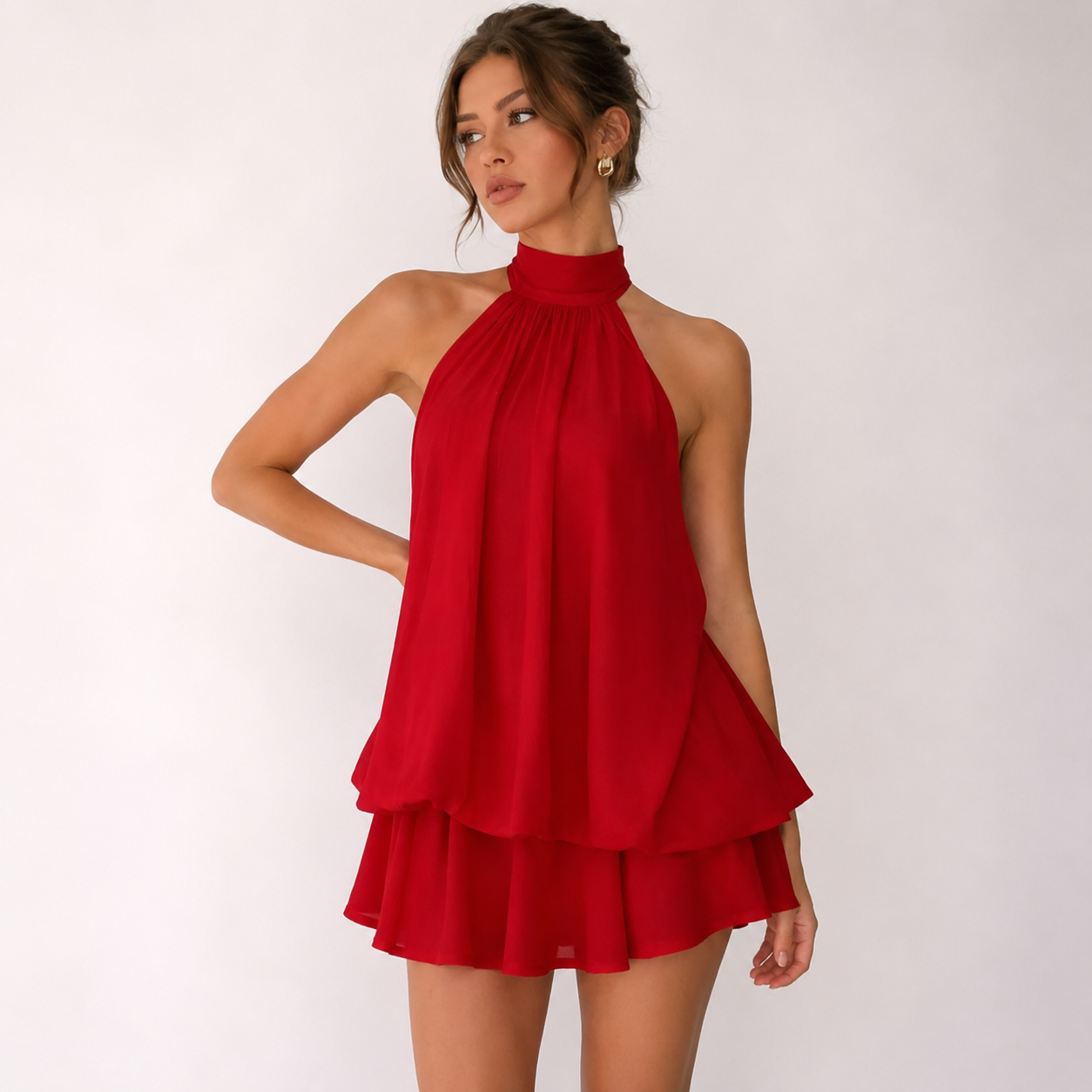 Aurelle Halter Neck Tie-Back Mini Dress