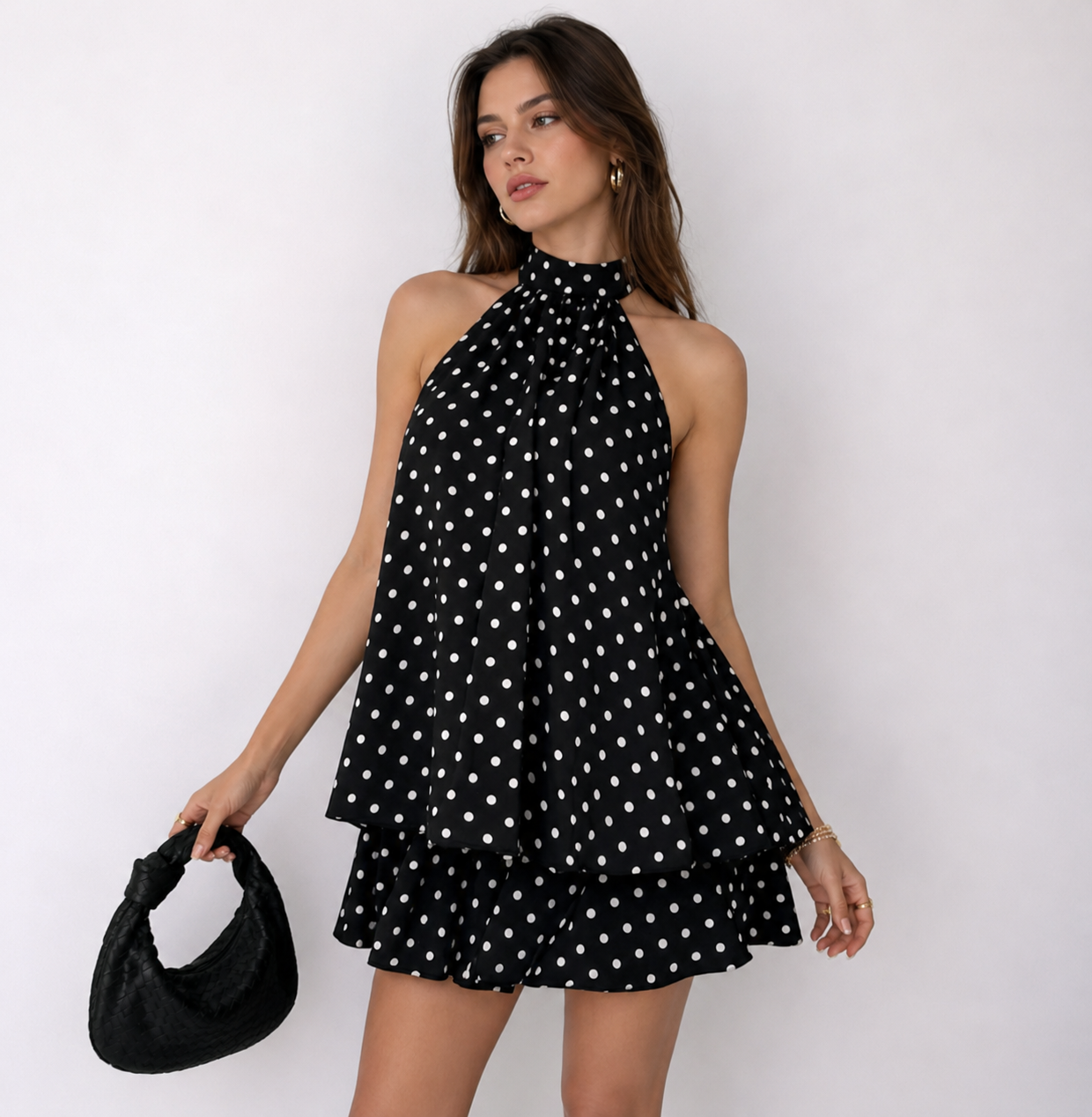 Aurelle Halter Neck Tie-Back Mini Dress