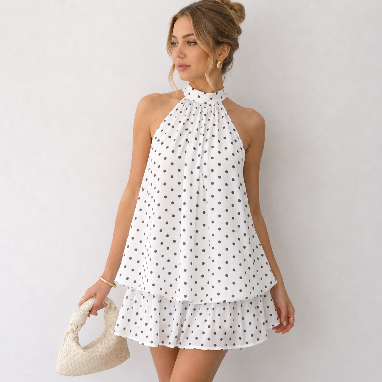 Aurelle Halter Neck Tie-Back Mini Dress