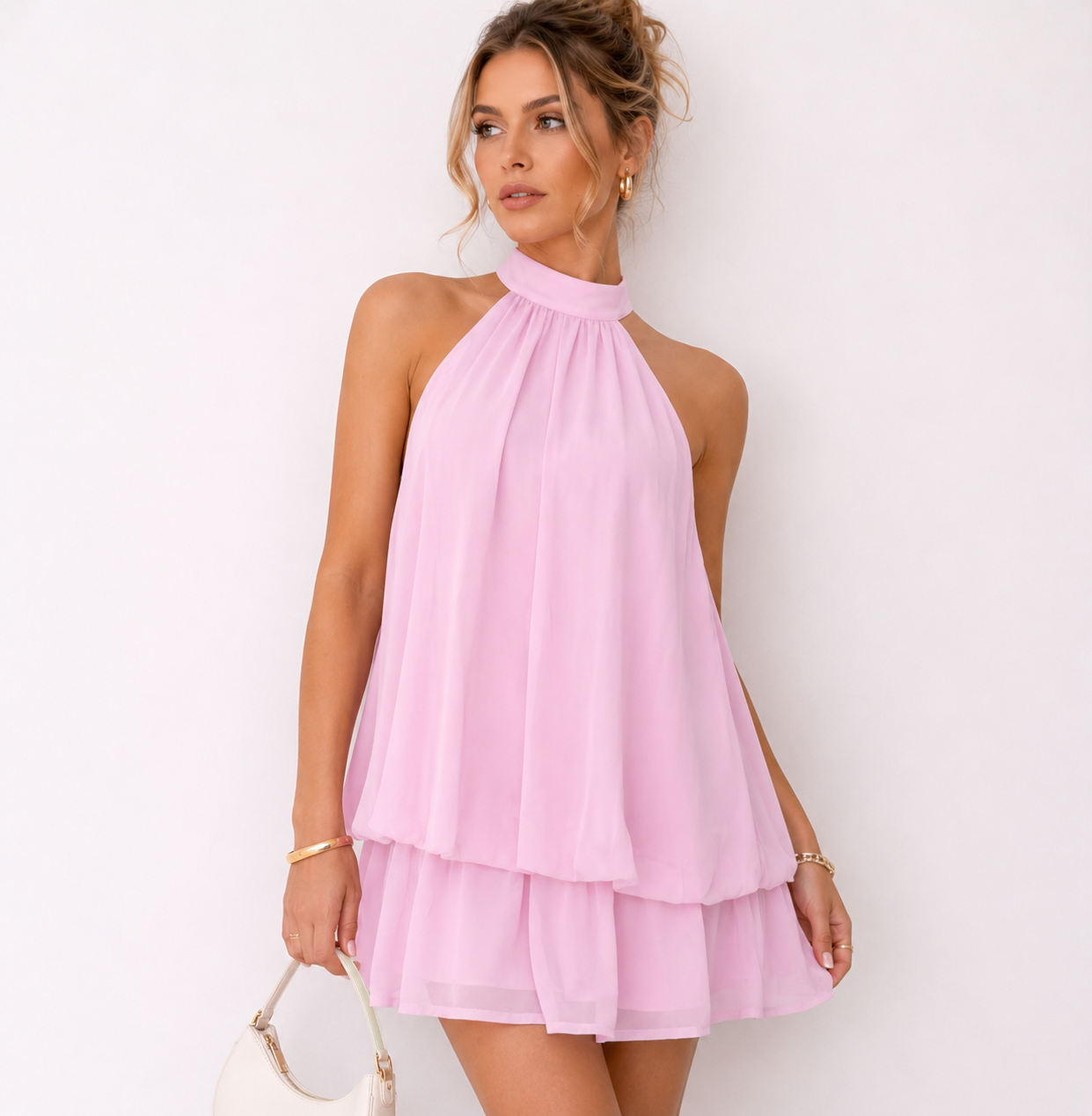 Aurelle Halter Neck Tie-Back Mini Dress