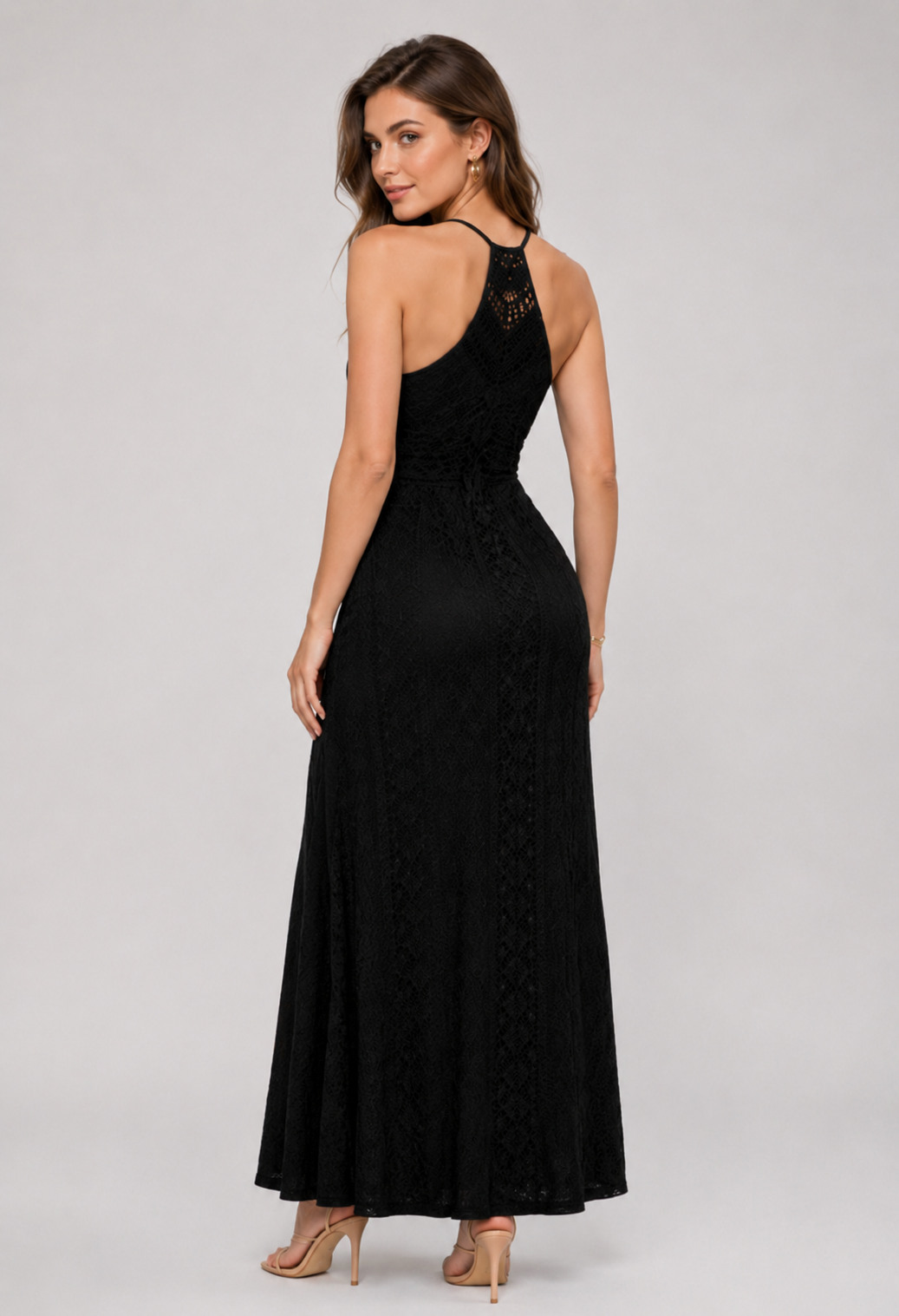 Marya Geometric Lace Halter Midi Dress