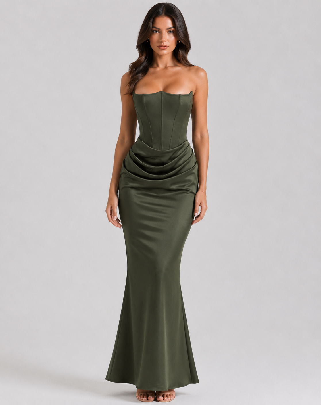 Scarlett | Czarna Suknia Maxi z Gorsetem i Drapowaniem